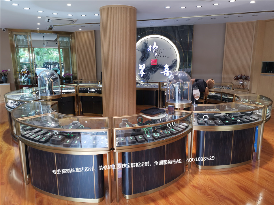 高端翡翠玉器珠宝店不锈钢珠宝展示柜台定制完工发货